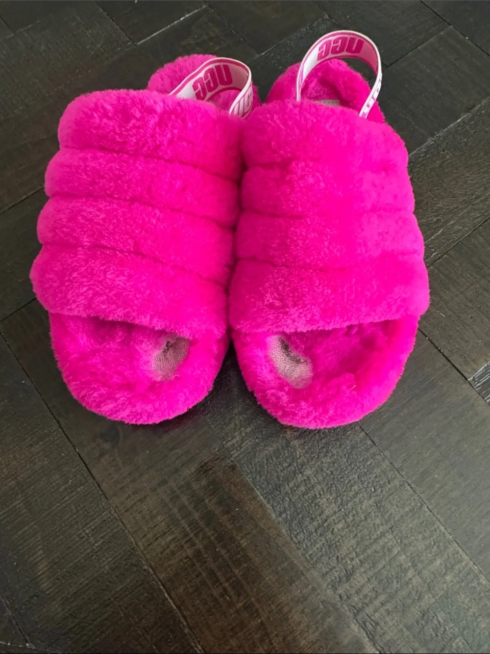 UGG Vibrant Fuchsia Fluffy Slide Slippers
